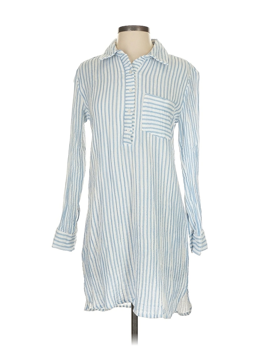Alice Walk Blue White Striped Cotton Shirt Dress Cover Up XS Lightweight Beach
